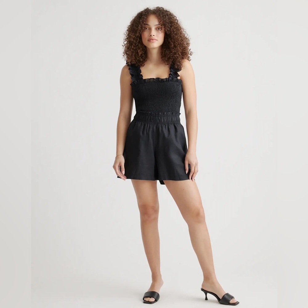 NWT Quince 100% European Linen High Waisted Shorts in Black, Size Small - Picture 2 of 10